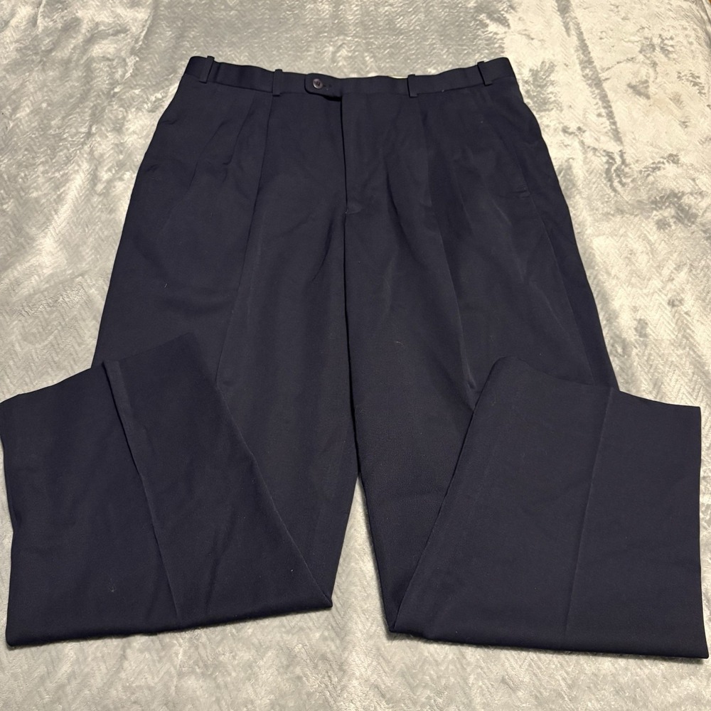 Feldini Mens Vintage Wool Blend Dress Pants Dark Blue Trousers Size 38x37